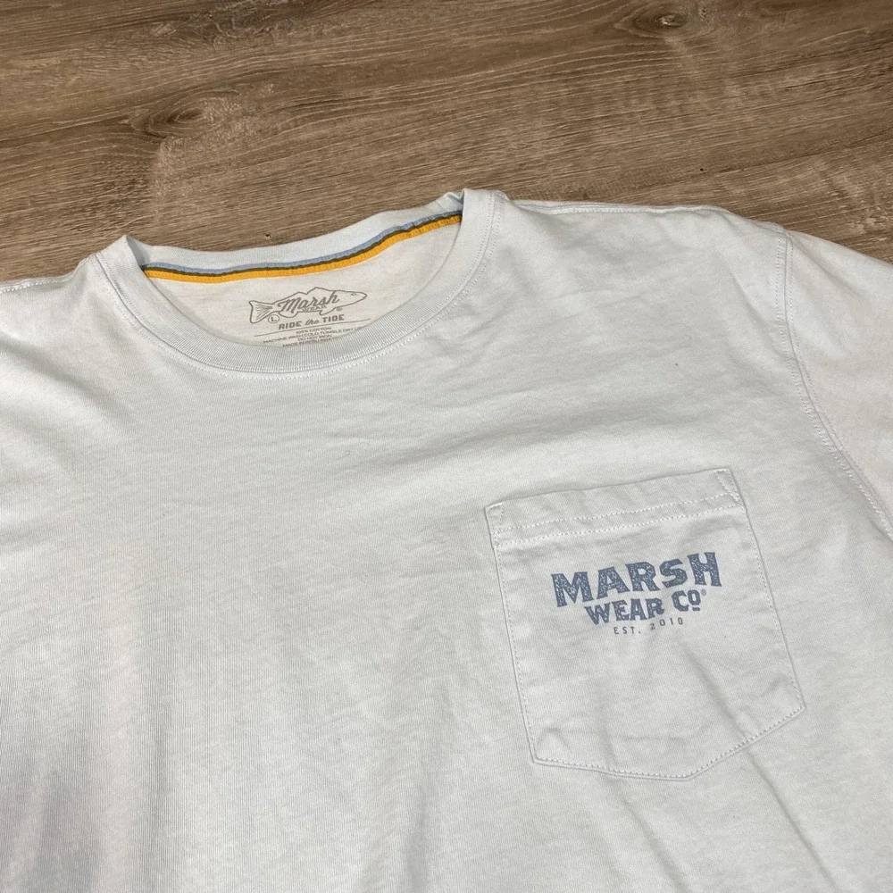 Marsh Wear Shirt Mens Large Blue Duck Graphic Long Sleeve Pocket Cotton Casual - Picture 4 of 10